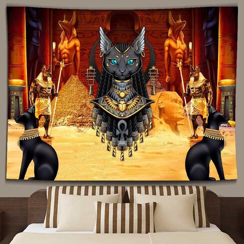 Ine Ive Ancient Egyptian Godness Bastet Tapestry Egyptian Temple Pyramid Pharaoh Mysterious Tapestries Wall Hanging 80x60inch for Bedroom Living Room Dorm Decor in Saudi Arabia
