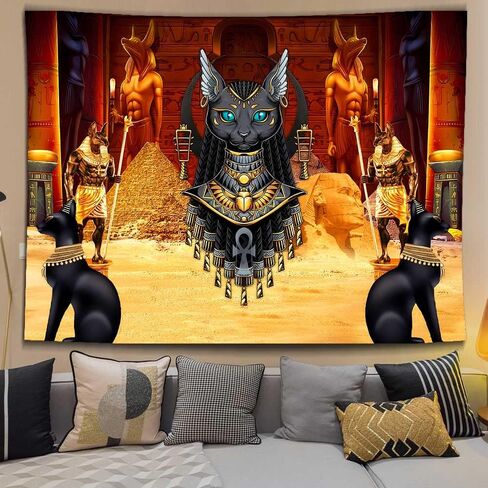 Ine Ive Ancient Egyptian Godness Bastet Tapestry Egyptian Temple Pyramid Pharaoh Mysterious Tapestries Wall Hanging 80x60inch for Bedroom Living Room Dorm Decor in Saudi Arabia