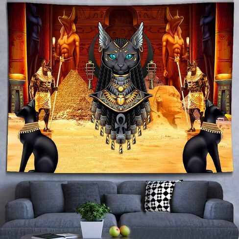 Ine Ive Ancient Egyptian Godness Bastet Tapestry Egyptian Temple Pyramid Pharaoh Mysterious Tapestries Wall Hanging 80x60inch for Bedroom Living Room Dorm Decor in Saudi Arabia