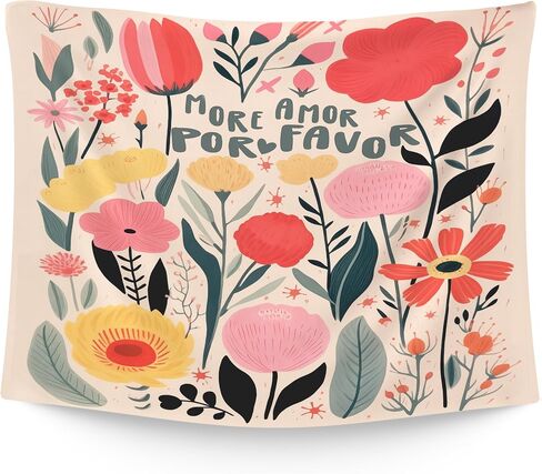 WAITPI Cute Floral Flower Hanging Wall Tapestry for Girls Classroom Bedroom, More Amor Por Favor Motivational Romantic Love Wall Tapestries Hanging for Dorm Living Room Decor 40x30 inches in Saudi Arabia