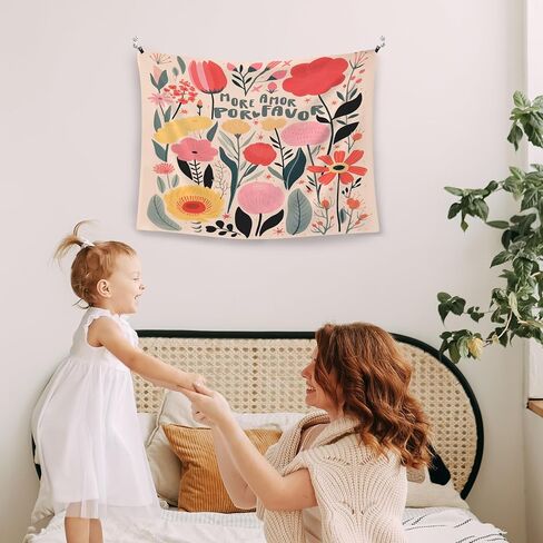WAITPI Cute Floral Flower Hanging Wall Tapestry for Girls Classroom Bedroom, More Amor Por Favor Motivational Romantic Love Wall Tapestries Hanging for Dorm Living Room Decor 40x30 inches in Saudi Arabia