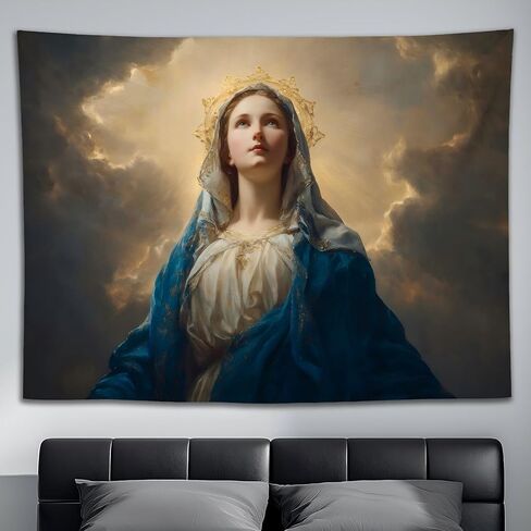 YJDYJD Virgin Mary Tapestry – Blessed Mother Catholic Wall Hanging, Our Lady Religious Fabric Poster, Christian Inspirational Art Tapestries for Prayer Room, Home Altar, Church in Saudi Arabia