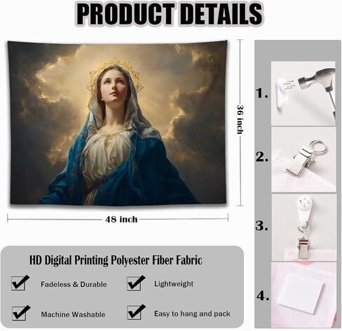 YJDYJD Virgin Mary Tapestry – Blessed Mother Catholic Wall Hanging, Our Lady Religious Fabric Poster, Christian Inspirational Art Tapestries for Prayer Room, Home Altar, Church in Saudi Arabia