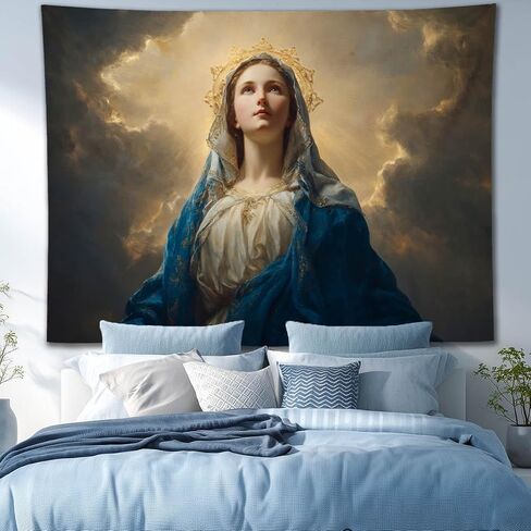 YJDYJD Virgin Mary Tapestry – Blessed Mother Catholic Wall Hanging, Our Lady Religious Fabric Poster, Christian Inspirational Art Tapestries for Prayer Room, Home Altar, Church in Saudi Arabia