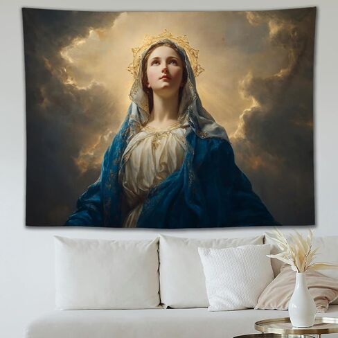 YJDYJD Virgin Mary Tapestry – Blessed Mother Catholic Wall Hanging, Our Lady Religious Fabric Poster, Christian Inspirational Art Tapestries for Prayer Room, Home Altar, Church in Saudi Arabia