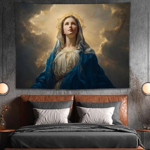 YJDYJD Virgin Mary Tapestry – Blessed Mother Catholic Wall Hanging, Our Lady Religious Fabric Poster, Christian Inspirational Art Tapestries for Prayer Room, Home Altar, Church in Saudi Arabia
