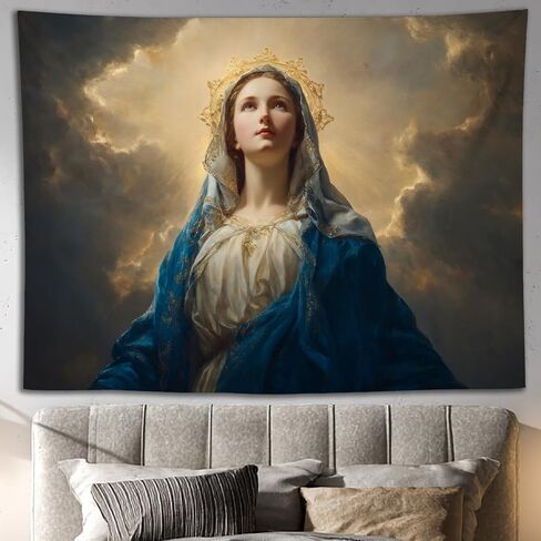 YJDYJD Virgin Mary Tapestry – Blessed Mother Catholic Wall Hanging, Our Lady Religious Fabric Poster, Christian Inspirational Art Tapestries for Prayer Room, Home Altar, Church in Saudi Arabia