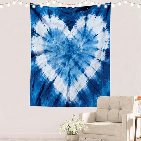 Batmerry Tie Dye Tapestry,Indigo Hearts Abstract Art Fashion Wall Art Hanging Decoration Polyester Fiber White Ruffled Around for Dorm Room Bedroom Living Room, 59.1x39.4 inches in Kuwait