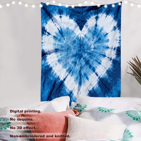 Batmerry Tie Dye Tapestry,Indigo Hearts Abstract Art Fashion Wall Art Hanging Decoration Polyester Fiber White Ruffled Around for Dorm Room Bedroom Living Room, 59.1x39.4 inches in Kuwait