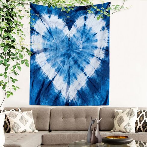 Batmerry Tie Dye Tapestry,Indigo Hearts Abstract Art Fashion Wall Art Hanging Decoration Polyester Fiber White Ruffled Around for Dorm Room Bedroom Living Room, 59.1x39.4 inches in Kuwait
