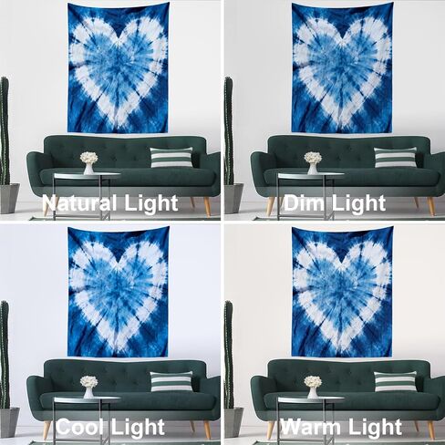 Batmerry Tie Dye Tapestry,Indigo Hearts Abstract Art Fashion Wall Art Hanging Decoration Polyester Fiber White Ruffled Around for Dorm Room Bedroom Living Room, 59.1x39.4 inches in Kuwait