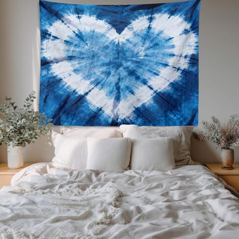 Batmerry Tie Dye Tapestry,Indigo Hearts Abstract Art Fashion Wall Art Hanging Decoration Polyester Fiber White Ruffled Around for Dorm Room Bedroom Living Room, 59.1x39.4 inches in Kuwait