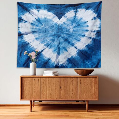 Batmerry Tie Dye Tapestry,Indigo Hearts Abstract Art Fashion Wall Art Hanging Decoration Polyester Fiber White Ruffled Around for Dorm Room Bedroom Living Room, 59.1x39.4 inches in Kuwait