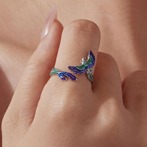 Sterling Silver Dragon/Phoenix/Shark Ring for Women Adjustable Vintage Mythology Animal Jewelry Band Antiqued Finish Rebirth Symbol Rings in Saudi Arabia