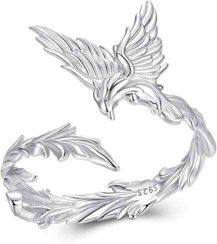 Sterling Silver Dragon/Phoenix/Shark Ring for Women Adjustable Vintage Mythology Animal Jewelry Band Antiqued Finish Rebirth Symbol Rings in Saudi Arabia
