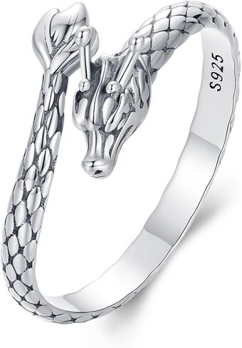 Sterling Silver Dragon/Phoenix/Shark Ring for Women Adjustable Vintage Mythology Animal Jewelry Band Antiqued Finish Rebirth Symbol Rings in Saudi Arabia