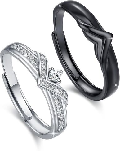 CUOKA MIRACLE Valentine Day Gifts Couple Rings Set 925 Sterling Silver Couple Ring for him and her, His and Hers Rings Adjustable Matching Promise for Women Men in Kuwait