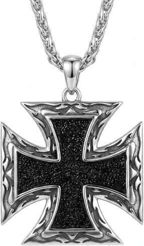 Iron Cross Necklace for Men 925 Sterling Silver Oxidized Men's Templar Knight Cross Pendant Necklace for Him, w/Stainless Steel Chain 22" +2" in Kuwait