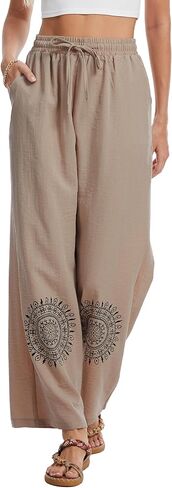 Demoking Cotton Linen Pants Women Straight Leg Casual Loose Drawstring Hippie Beach Vacation Clothes in Saudi Arabia