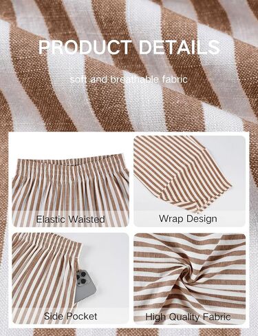 Athlisan Women's Wide Leg Striped Palazzo Pants Elastic Waist Baggy Casual Lounge Trousers with Pockets(Brown-XL) in Kuwait