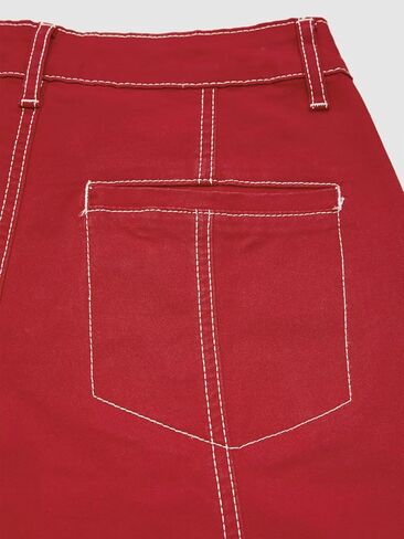 Flamingals Mid Waisted Straight Wide Leg Pants for Women Cropped Business Casual Pants Scarlet XS in Saudi Arabia