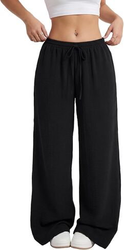 OPOIPIN Women's Wide Leg Elastic High Waist Lightweight Casual Pants with Pockets in Saudi Arabia