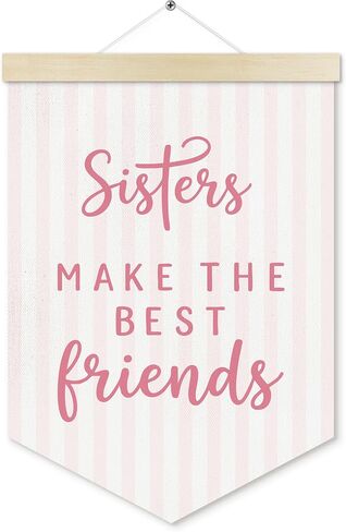 Girls Room Banner Wall Decor, Toddler Girl Room Decor, Pink Sisters Make the Best Friends Wall Art HangingDecor for Girls Bedroom Home, Baby Girls Nursery Canvas Pennant Banner Products, 12x16in in Kuwait