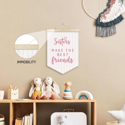 Girls Room Banner Wall Decor, Toddler Girl Room Decor, Pink Sisters Make the Best Friends Wall Art HangingDecor for Girls Bedroom Home, Baby Girls Nursery Canvas Pennant Banner Products, 12x16in in Kuwait