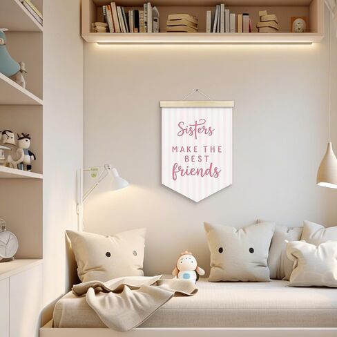 Girls Room Banner Wall Decor, Toddler Girl Room Decor, Pink Sisters Make the Best Friends Wall Art HangingDecor for Girls Bedroom Home, Baby Girls Nursery Canvas Pennant Banner Products, 12x16in in Kuwait
