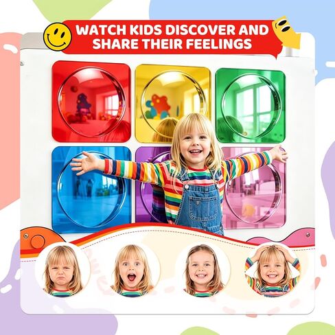 6 Pcs Sensory Wall Mirror Acrylic Bubble Mirror 10 x 10 Inch Mirror Wall Decoration for Kids Classroom (Bright) in Kuwait
