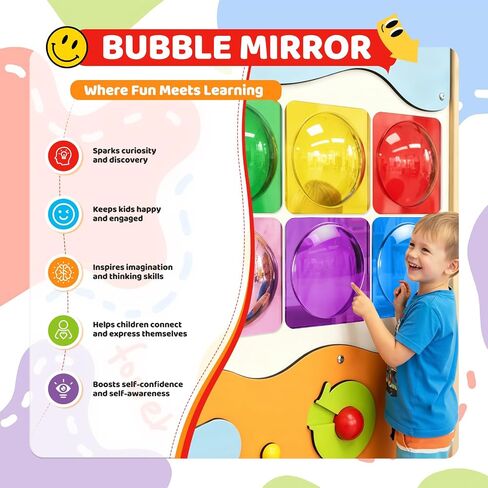 6 Pcs Sensory Wall Mirror Acrylic Bubble Mirror 10 x 10 Inch Mirror Wall Decoration for Kids Classroom (Bright) in Kuwait