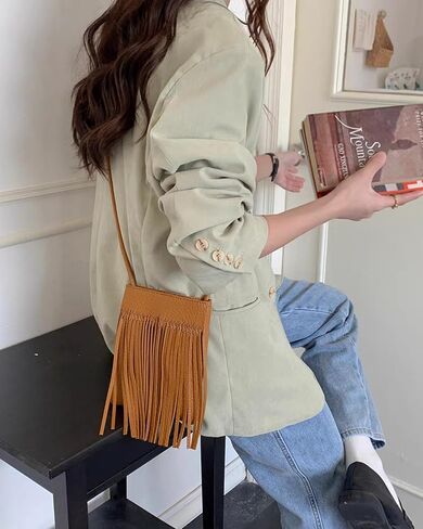 Reberomantic Women's Mini Fringed Crossbody Shoulder Bag Leather Cellphone Bag Tassel Wallet Purse in Saudi Arabia