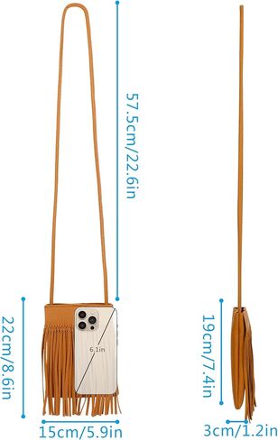 Reberomantic Women's Mini Fringed Crossbody Shoulder Bag Leather Cellphone Bag Tassel Wallet Purse in Saudi Arabia