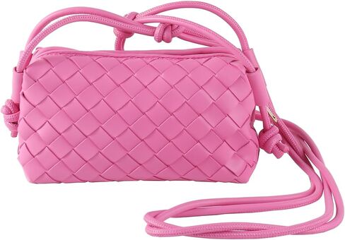 Woven Purse Crossbody Bag for Women, Leather Small Evening Purses with Zipper Closure, Adjustable Shoulder Strap Shoulderbag (Rose) in Saudi Arabia