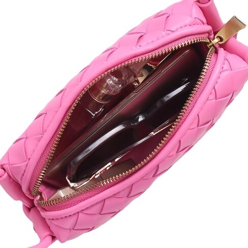 Woven Purse Crossbody Bag for Women, Leather Small Evening Purses with Zipper Closure, Adjustable Shoulder Strap Shoulderbag (Rose) in Saudi Arabia
