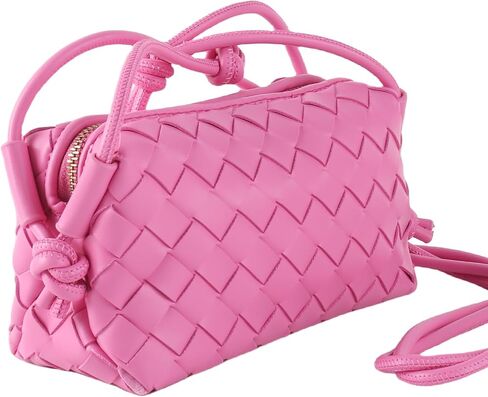Woven Purse Crossbody Bag for Women, Leather Small Evening Purses with Zipper Closure, Adjustable Shoulder Strap Shoulderbag (Rose) in Saudi Arabia