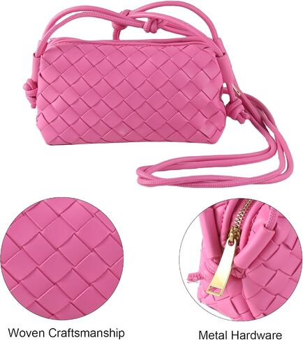 Woven Purse Crossbody Bag for Women, Leather Small Evening Purses with Zipper Closure, Adjustable Shoulder Strap Shoulderbag (Rose) in Saudi Arabia