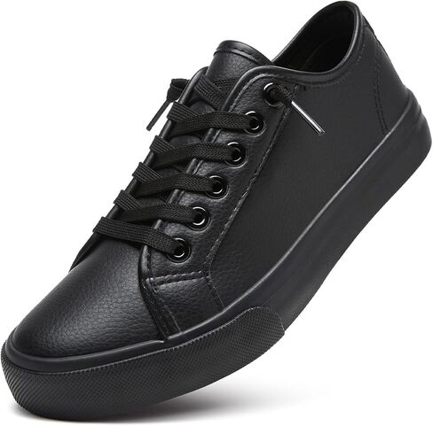 XRH Women's Slip on Shoes PU Leather Tennis Shoes Women Causal Sneakers Non Slip Work Shoe(Full Black,US5.5) in Saudi Arabia
