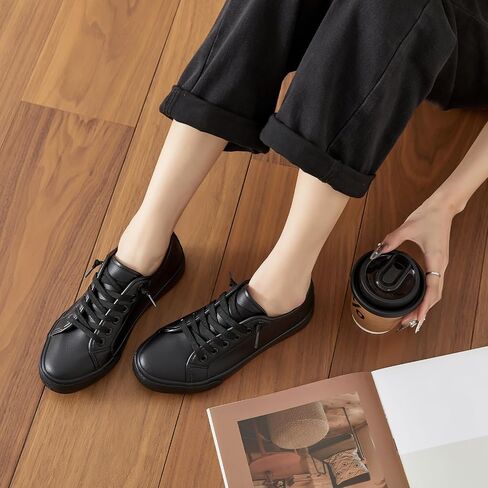 XRH Women's Slip on Shoes PU Leather Tennis Shoes Women Causal Sneakers Non Slip Work Shoe(Full Black,US5.5) in Saudi Arabia
