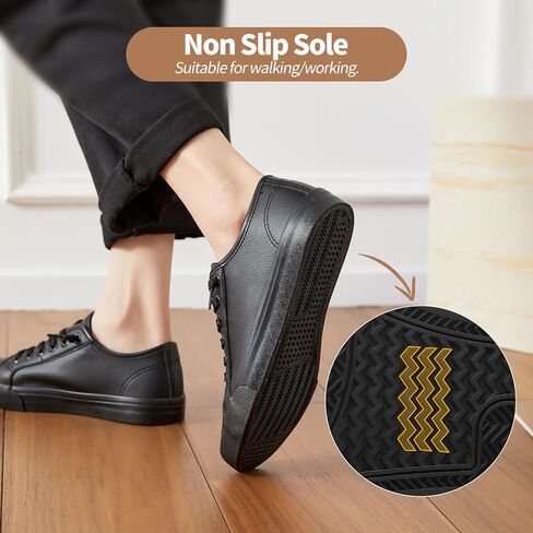 XRH Women's Slip on Shoes PU Leather Tennis Shoes Women Causal Sneakers Non Slip Work Shoe(Full Black,US5.5) in Saudi Arabia