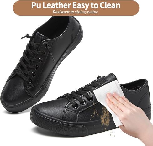 XRH Women's Slip on Shoes PU Leather Tennis Shoes Women Causal Sneakers Non Slip Work Shoe(Full Black,US5.5) in Saudi Arabia