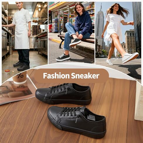 XRH Women's Slip on Shoes PU Leather Tennis Shoes Women Causal Sneakers Non Slip Work Shoe(Full Black,US5.5) in Saudi Arabia