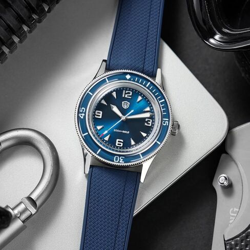 TACTICAL FROG Watchdives WD50Q WD50-Fathoms 38mm Mens Dive Watch with Japanese VH31 Sweep Quartz, Sapphire Crystal 300M Water Resistant, Vintage Style FKM Rubber Strap Analog Wristwatch in Saudi Arabia