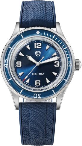 TACTICAL FROG Watchdives WD50Q WD50-Fathoms 38mm Mens Dive Watch with Japanese VH31 Sweep Quartz, Sapphire Crystal 300M Water Resistant, Vintage Style FKM Rubber Strap Analog Wristwatch in Saudi Arabia