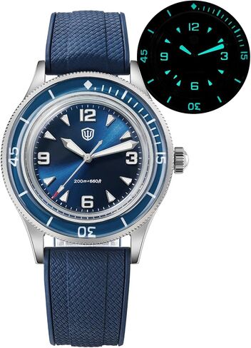 TACTICAL FROG Watchdives WD50Q WD50-Fathoms 38mm Mens Dive Watch with Japanese VH31 Sweep Quartz, Sapphire Crystal 300M Water Resistant, Vintage Style FKM Rubber Strap Analog Wristwatch in Saudi Arabia