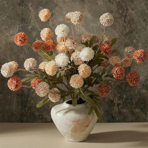 9pcs Beige Fake Flowers Silk Mini Mums with Stems, Faux Chrysanthemum Pompon Balls Artificial Flower Bulk for DIY Wedding Centerpieces, Vase Fillers, Table Floral Arrangements & Home Decor in Kuwait