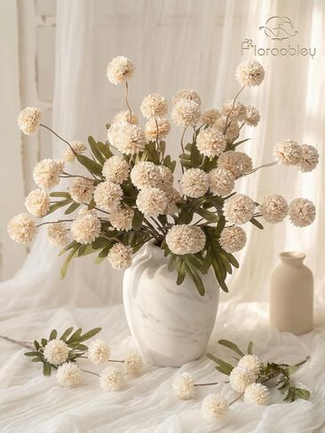 9pcs Beige Fake Flowers Silk Mini Mums with Stems, Faux Chrysanthemum Pompon Balls Artificial Flower Bulk for DIY Wedding Centerpieces, Vase Fillers, Table Floral Arrangements & Home Decor in Kuwait