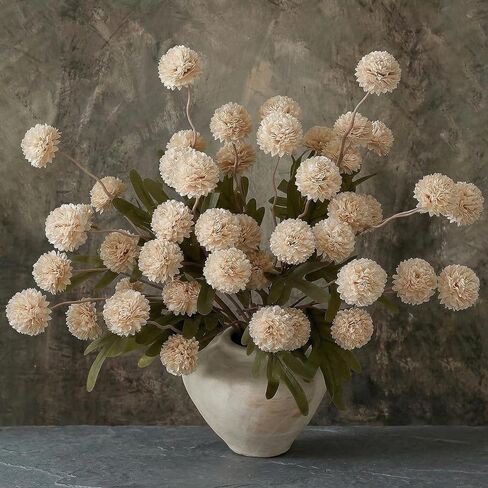 9pcs Beige Fake Flowers Silk Mini Mums with Stems, Faux Chrysanthemum Pompon Balls Artificial Flower Bulk for DIY Wedding Centerpieces, Vase Fillers, Table Floral Arrangements & Home Decor in Kuwait