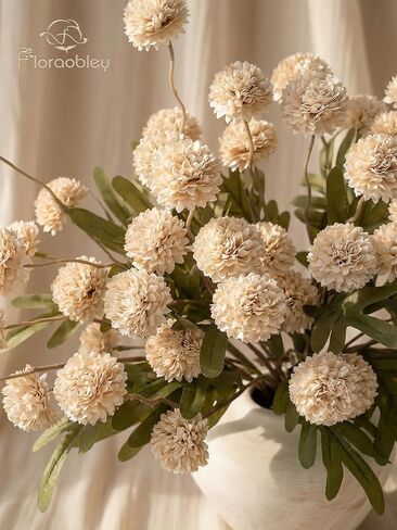 9pcs Beige Fake Flowers Silk Mini Mums with Stems, Faux Chrysanthemum Pompon Balls Artificial Flower Bulk for DIY Wedding Centerpieces, Vase Fillers, Table Floral Arrangements & Home Decor in Kuwait