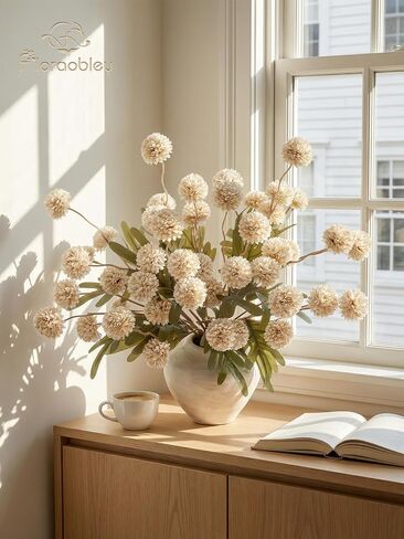 9pcs Beige Fake Flowers Silk Mini Mums with Stems, Faux Chrysanthemum Pompon Balls Artificial Flower Bulk for DIY Wedding Centerpieces, Vase Fillers, Table Floral Arrangements & Home Decor in Kuwait
